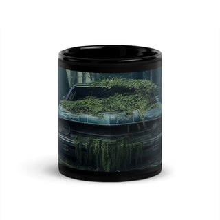 Abandoned Muscle Car in a Forest Black Glossy Ceramic Mug