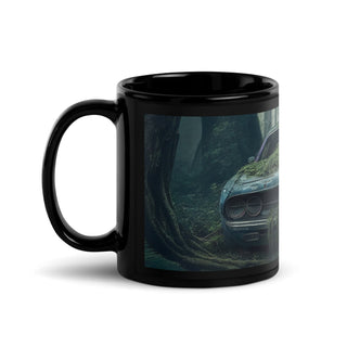 Abandoned Muscle Car in a Forest Black Glossy Ceramic Mug