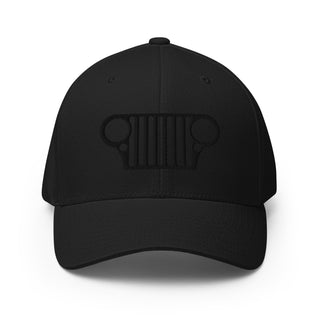 Jeep CJ Grill Black on Black Embroidered Flexfit Cap