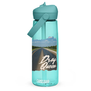 Drag Queen CamelBak water bottle in aqua blue with drag strip design