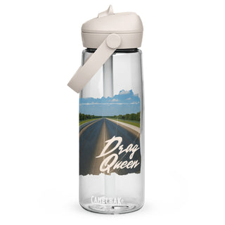 Drag Queen CamelBak water bottle in clear with drag strip design