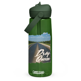 Drag Queen CamelBak water bottle in forest green with drag strip design