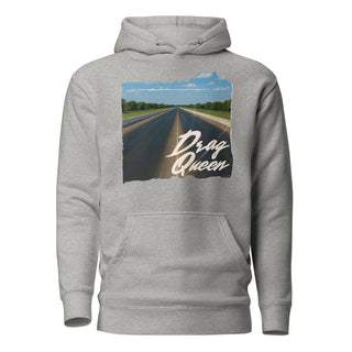 Drag Queen women’s pullover hoodie in Carbon Grey with vintage drag racing strip graphic print