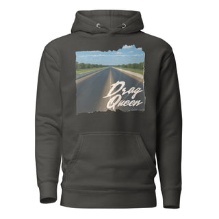 Drag Queen women’s pullover hoodie in Vintage Black with vintage drag racing strip graphic print