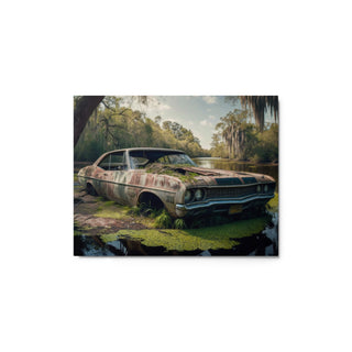 Forgotten Steel – Rust in the Bayou: Abandoned Muscle Car in Louisiana Swamp Metal Print