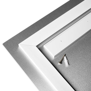 Back view of the “Forgotten Steel – Still Waters” glossy metal wall art print showing the MDF wood frame and ready-to-hang mounting hardware.