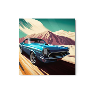 Car Driving in Desert Painting Metal Print