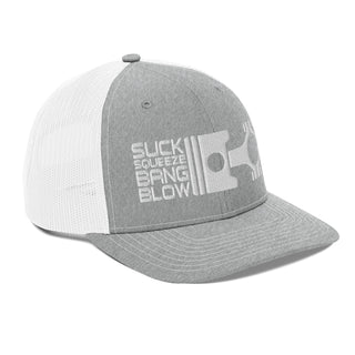 Suck Squeeze Bang Blow Embroidered Meshback Trucker Cap