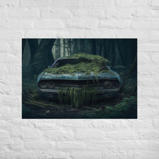 Abandoned Muscle Car in a Forest Poster