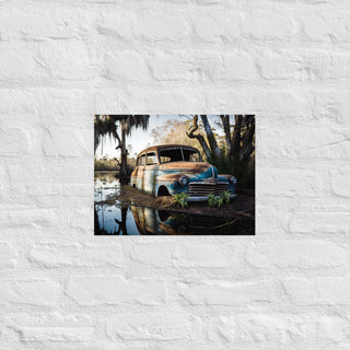 Abandoned Blue Classic Car in the Bayou Poster
