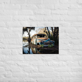 Abandoned Blue Classic Car in the Bayou Poster