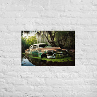 Abandoned Green Classic Car in the Bayou Poster